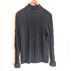 CHAPS Women's 100% Cotton Thick Cable Knit Black Turtleneck Sweater Size Medium